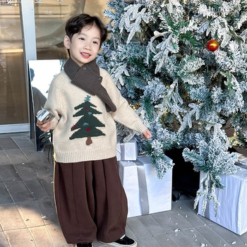 Dječji pleteni pulover s okruglim izrezom, dugi rukavi, od poliester materijala, pogodan za zimu, jesen i proljeće