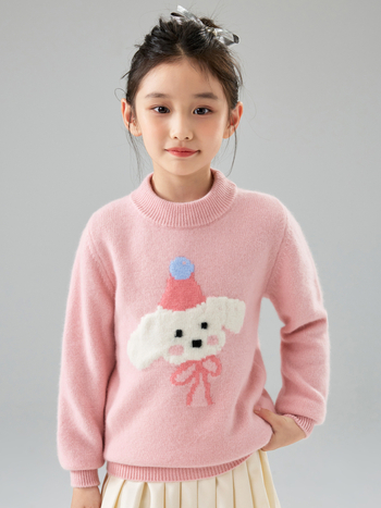 Pulover pentru copii din lână 100% cu jacquard temă desen animat, tricot gros, guler rotund, mâneci lungi