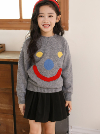 Pulover din lână pentru copii, 100% lână, guler rotund, mâneci lungi, model zâmbet, pentru copii între 3 și 8 ani