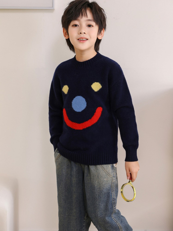 Pulover din lână pentru copii, 100% lână, guler rotund, mâneci lungi, model zâmbet, pentru copii între 3 și 8 ani