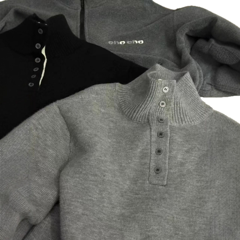 Pulover tricotat pentru copii, căptușit cu fleece, gros pentru iarnă, guler înalt, stil coreean, 65% poliester