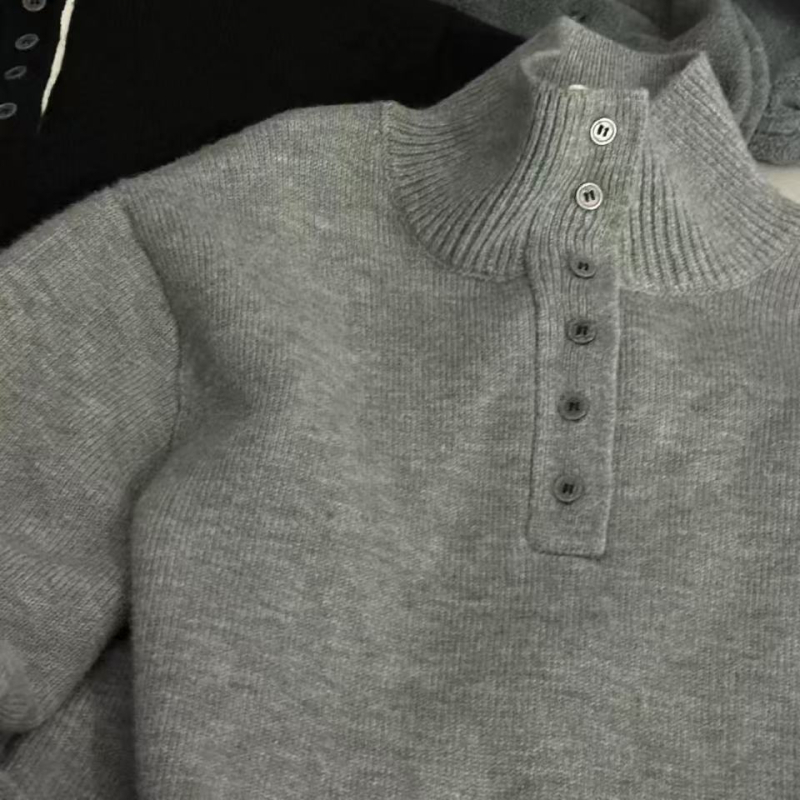 Pulover tricotat pentru copii, căptușit cu fleece, gros pentru iarnă, guler înalt, stil coreean, 65% poliester