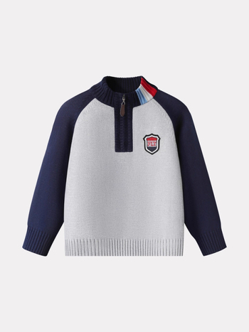 Pulover cu fermoar pentru băieți, tricot din bumbac, 100% bumbac; mâneci lungi; pentru copii peste 8 ani; primăvară/toamnă