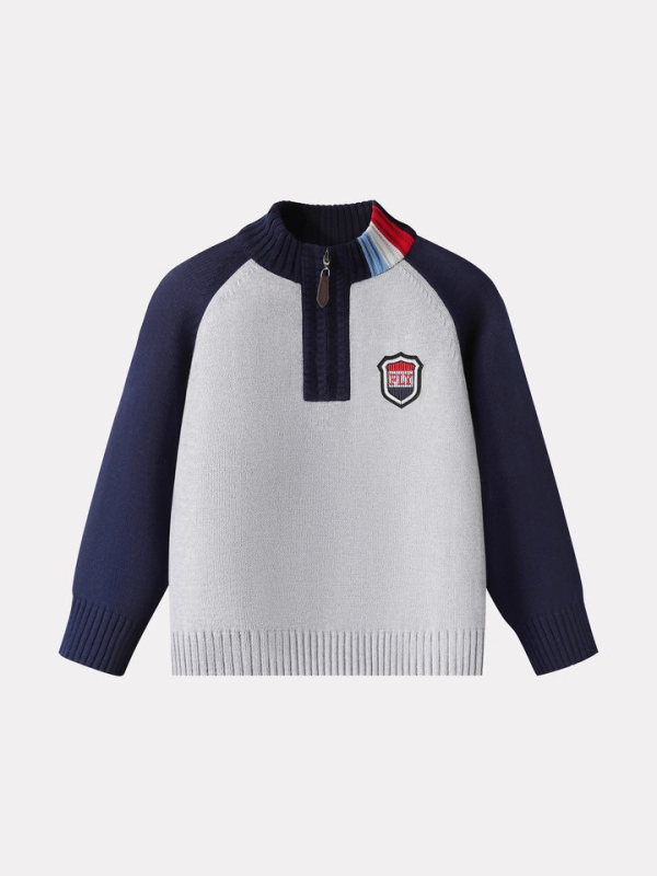 Pulover cu fermoar pentru băieți, tricot din bumbac, 100% bumbac; mâneci lungi; pentru copii peste 8 ani; primăvară/toamnă