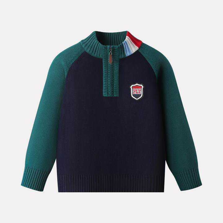 Pulover cu fermoar pentru băieți, tricot din bumbac, 100% bumbac; mâneci lungi; pentru copii peste 8 ani; primăvară/toamnă