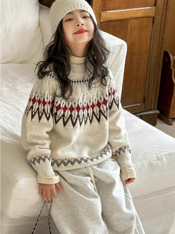 Dječji pulover, korejski stil, crtani uzorak, akrilna tkanina, zima