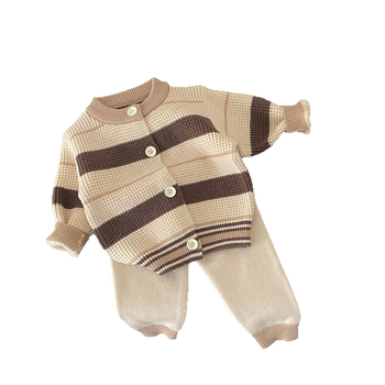 Dvostruki pleteni dječji set: džemper s okruglim izrezom i hlače, korejski stil, mekano najlonsko vlakno, unisex, novorođenčad 0–1 godina, jesen–zima