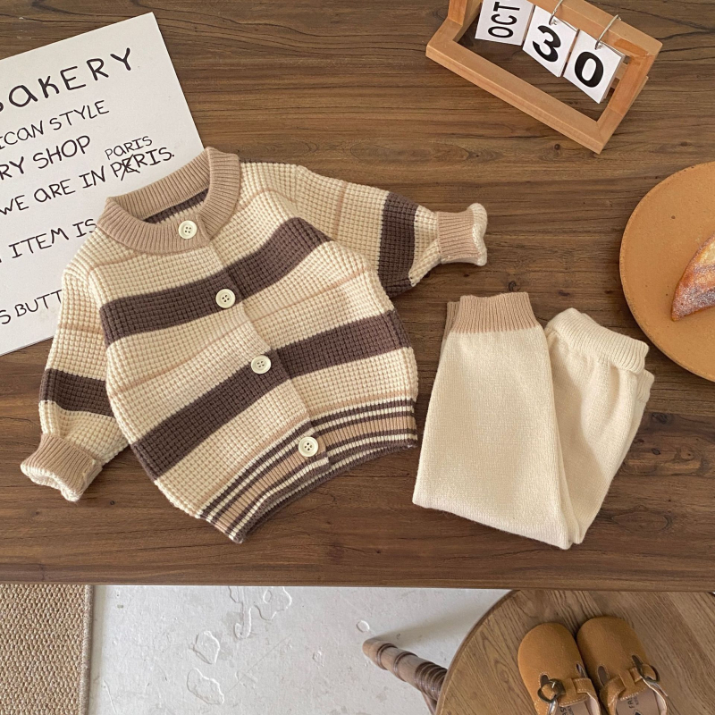 Dvostruki pleteni dječji set: džemper s okruglim izrezom i hlače, korejski stil, mekano najlonsko vlakno, unisex, novorođenčad 0–1 godina, jesen–zima