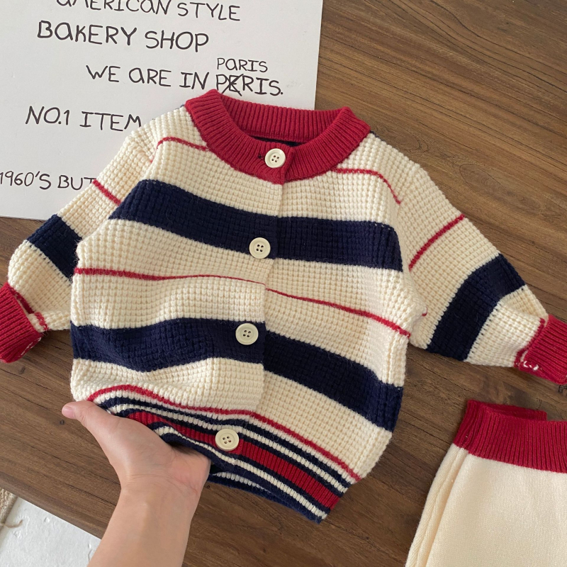 Dvostruki pleteni dječji set: džemper s okruglim izrezom i hlače, korejski stil, mekano najlonsko vlakno, unisex, novorođenčad 0–1 godina, jesen–zima