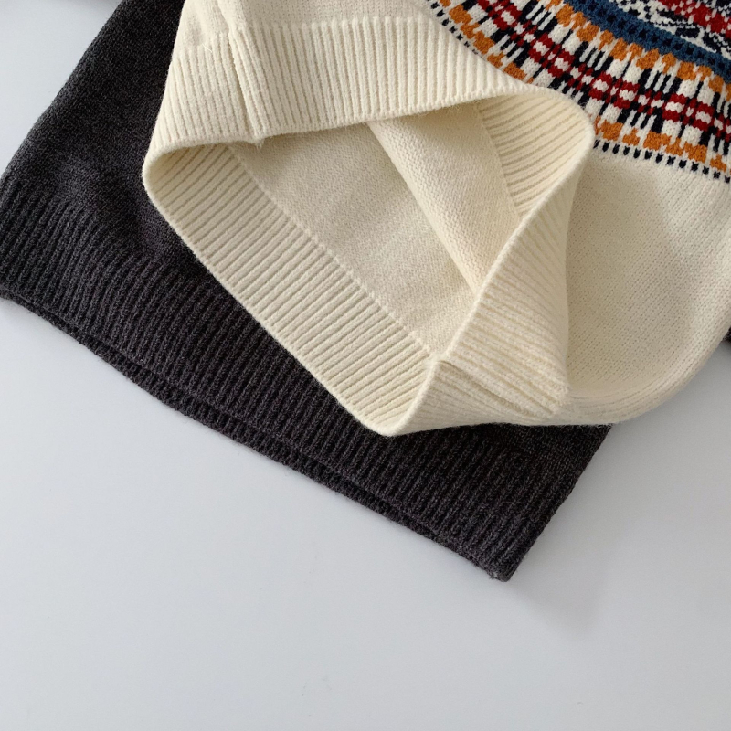 Dječji pleteni džemper - unisex, Fair Isle uzorak, korejski stil, okrugli ovratnik, pulover preko glave, akril 45%, zima, uzrast 3–8 godina