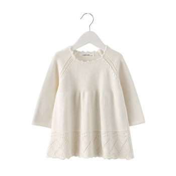 Детска рокля с дълъг ръкав, 100% памук, А-линия, едноцветна