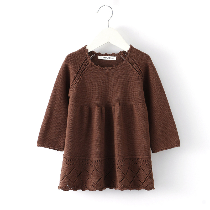 Детска рокля с дълъг ръкав, 100% памук, А-линия, едноцветна