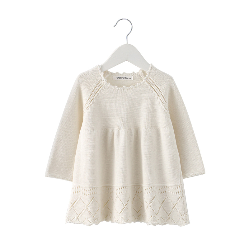 Детска рокля с дълъг ръкав, 100% памук, А-линия, едноцветна