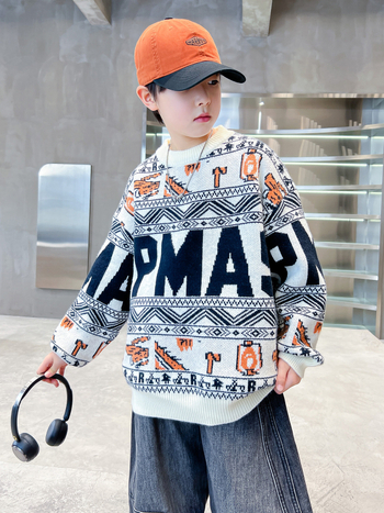 Pulover pentru copii în stil coreean, tricot gros, guler rotund, mâneci lungi, fibră acrilică, toamnă/iarnă 2025