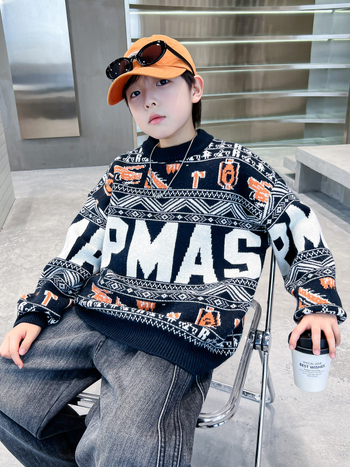 Pulover pentru copii în stil coreean, tricot gros, guler rotund, mâneci lungi, fibră acrilică, toamnă/iarnă 2025