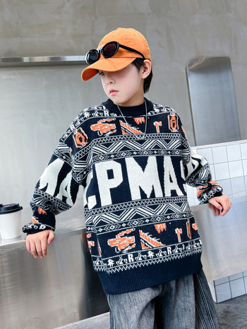 Pulover pentru copii în stil coreean, tricot gros, guler rotund, mâneci lungi, fibră acrilică, toamnă/iarnă 2025