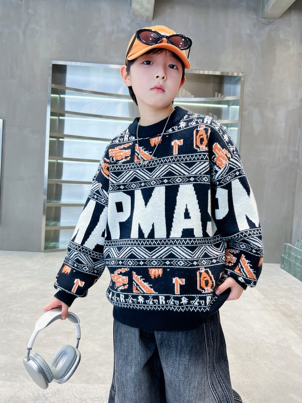 Pulover pentru copii în stil coreean, tricot gros, guler rotund, mâneci lungi, fibră acrilică, toamnă/iarnă 2025