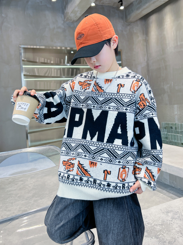 Pulover pentru copii în stil coreean, tricot gros, guler rotund, mâneci lungi, fibră acrilică, toamnă/iarnă 2025