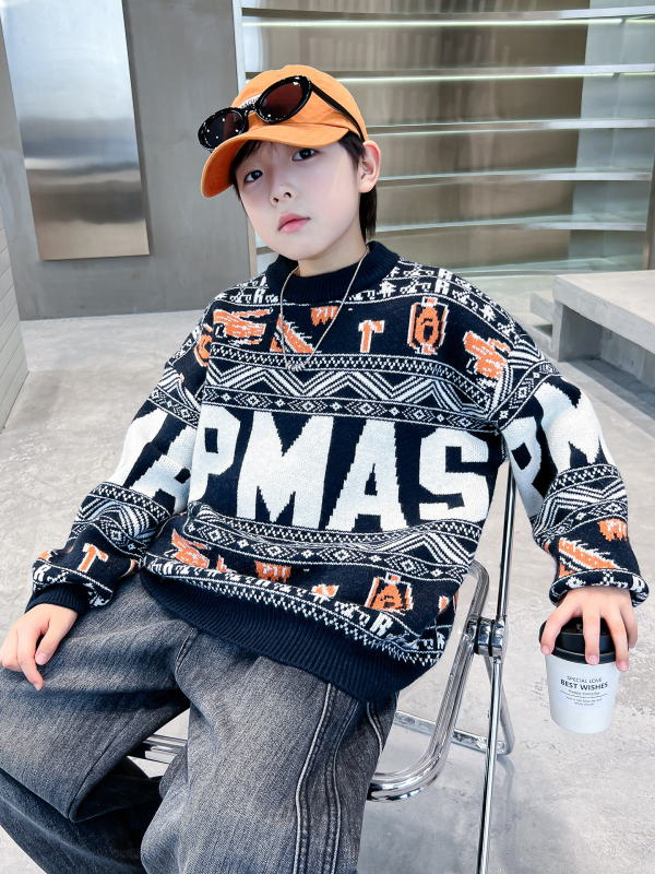 Pulover pentru copii în stil coreean, tricot gros, guler rotund, mâneci lungi, fibră acrilică, toamnă/iarnă 2025