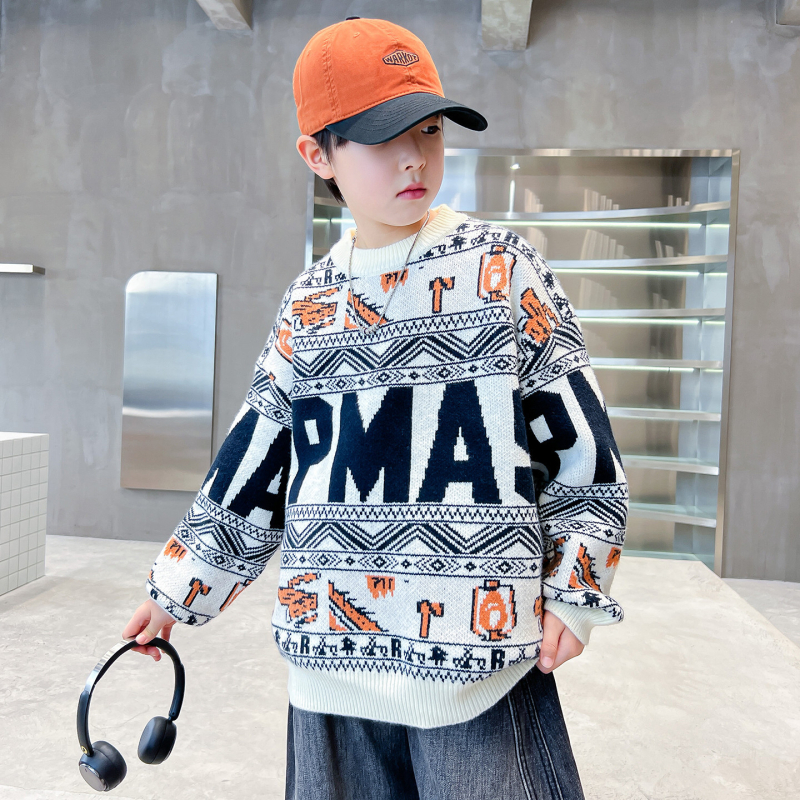 Pulover pentru copii în stil coreean, tricot gros, guler rotund, mâneci lungi, fibră acrilică, toamnă/iarnă 2025