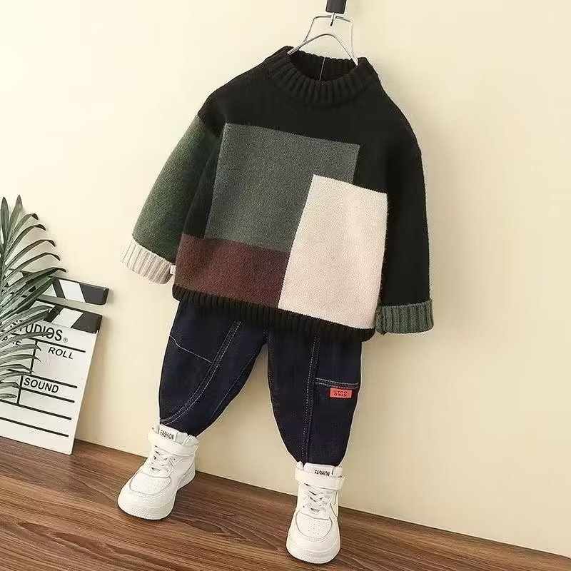 Dječji zimski džemper s flis podstavom, pamuk osnova, dugi rukavi, korejski stil