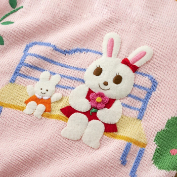 Pulover tricotat pentru copii cu glugă în stil japonez, cu motiv urs și iepuraș, 85% bumbac, mâneci lungi, închidere cu nasturi simpli, toamnă-iarnă 2024.