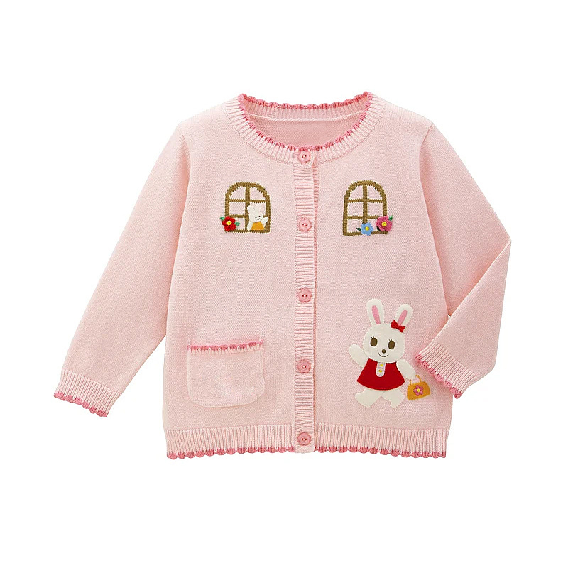 Pulover tricotat pentru copii cu glugă în stil japonez, cu motiv urs și iepuraș, 85% bumbac, mâneci lungi, închidere cu nasturi simpli, toamnă-iarnă 2024.