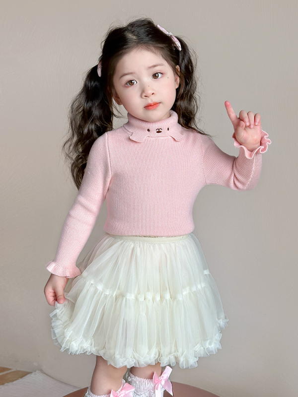 Момичешки трикотажен топ с кръгла яка (Кореански стил; 55% акрил; дебел плетен трикотаж; кръгла яка; дълги ръкави)