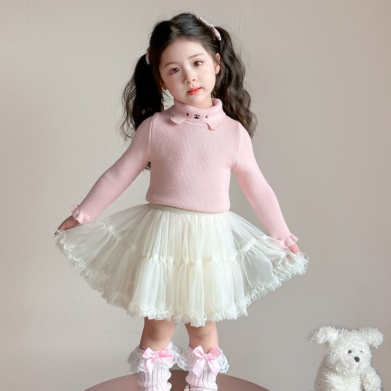 Момичешки трикотажен топ с кръгла яка (Кореански стил; 55% акрил; дебел плетен трикотаж; кръгла яка; дълги ръкави)