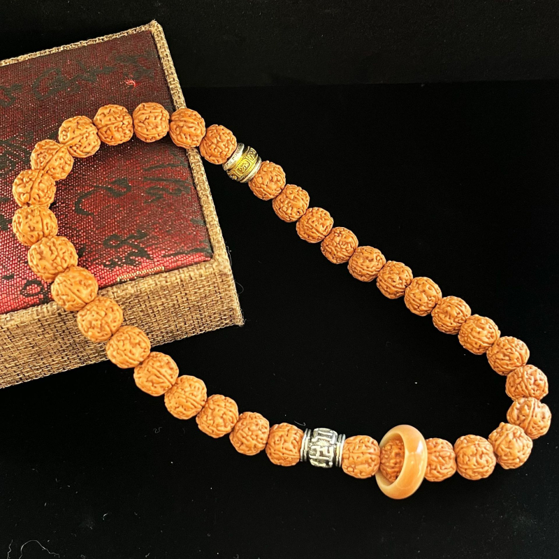 Бодхи гривна с рудракша за медитация, унисекс, геометрична форма, 19 мънини, материал Little King Kong