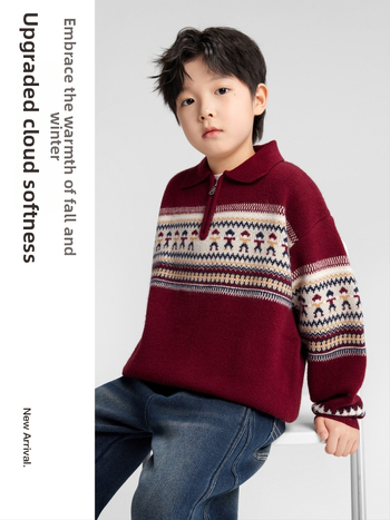 Pulover copii Fair Isle polo, cu dungi, mâneci lungi, acrilic 58%, iarnă 2025