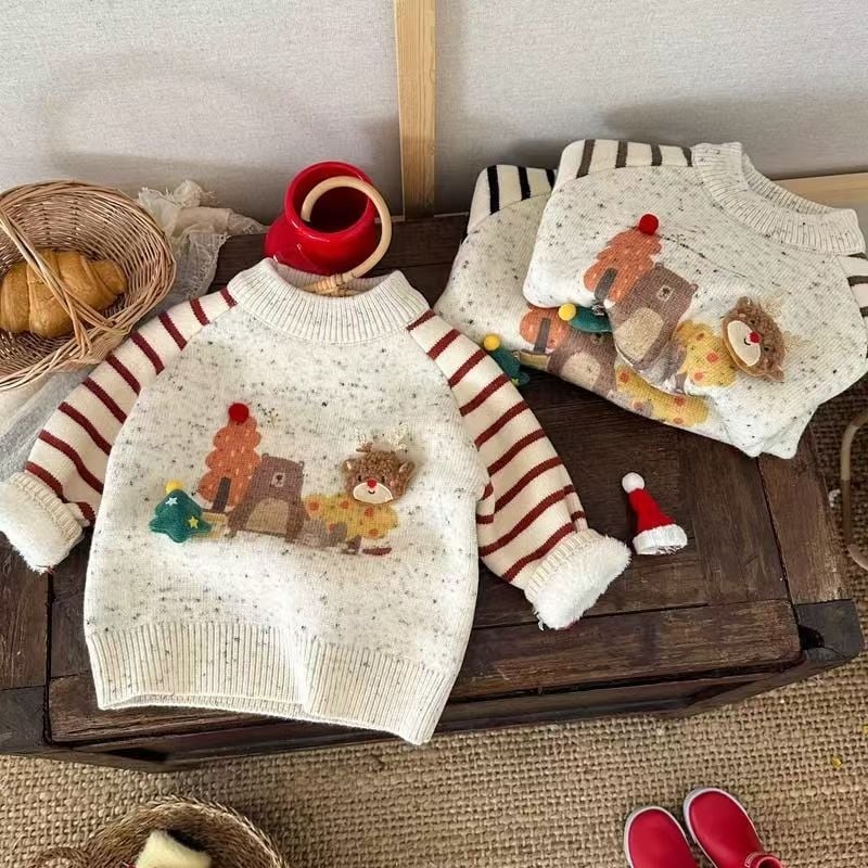 Dječji pleteni džemper u korejskom stilu za zimu, dugi rukavi, pleteni materijal, 50% akril, okrugli ovratnik, uzrast 1–3 godine