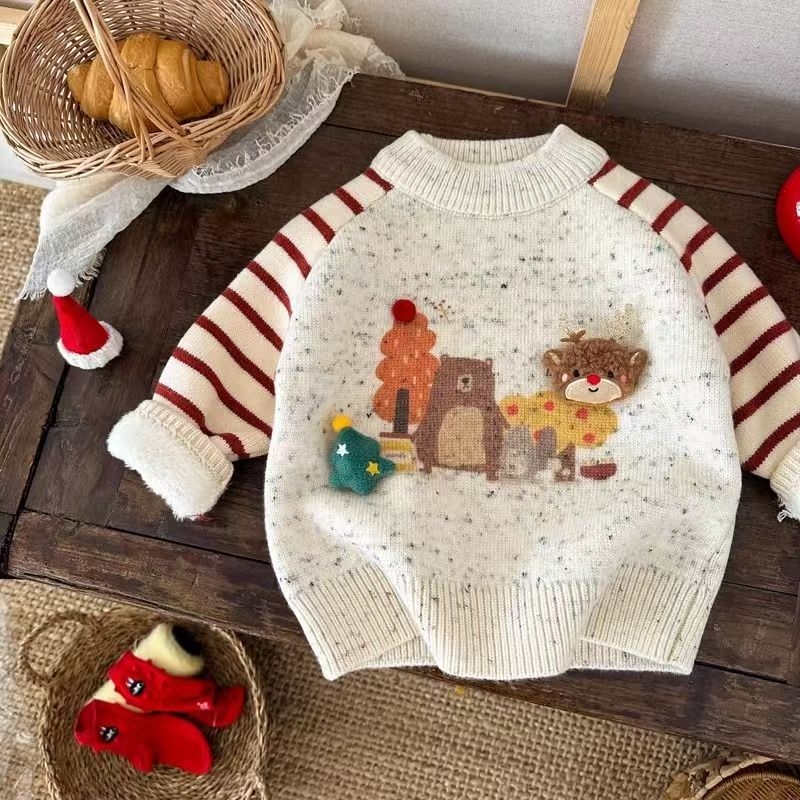 Dječji pleteni džemper u korejskom stilu za zimu, dugi rukavi, pleteni materijal, 50% akril, okrugli ovratnik, uzrast 1–3 godine