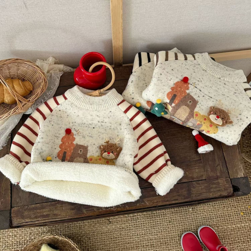 Dječji pleteni džemper u korejskom stilu za zimu, dugi rukavi, pleteni materijal, 50% akril, okrugli ovratnik, uzrast 1–3 godine