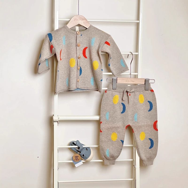Dječji set džemper i hlače u nordijskom stilu s tiskom mjeseca, unisex, 100% pamuk