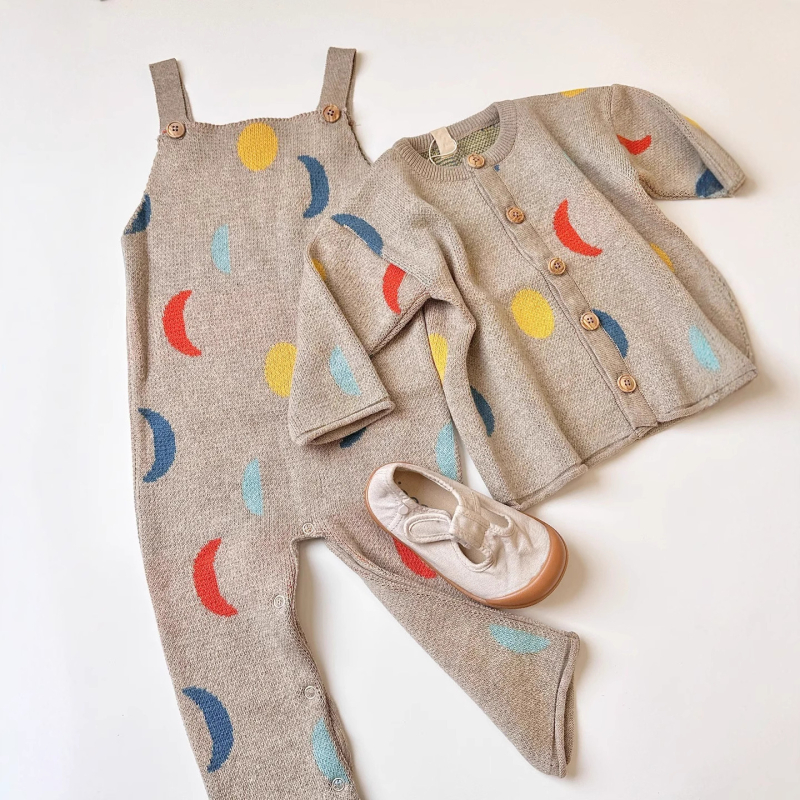 Dječji set džemper i hlače u nordijskom stilu s tiskom mjeseca, unisex, 100% pamuk
