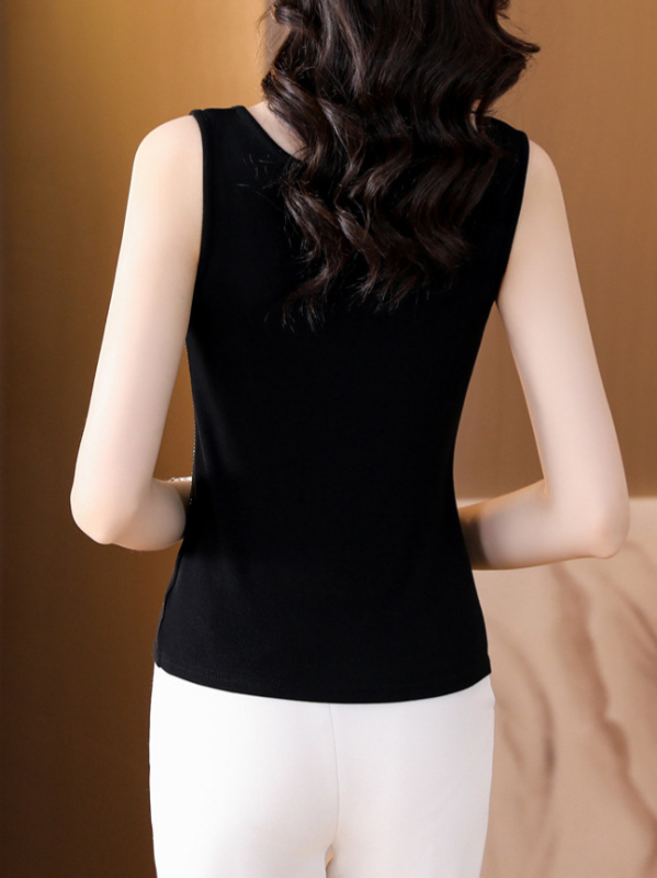 Дамска камизол с кристали, без ръкави, тясна кройка, полиестер/еластан, висока еластичност, подходяща за пролет и лято