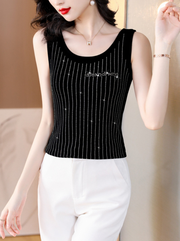 Дамска камизол с кристали, без ръкави, тясна кройка, полиестер/еластан, висока еластичност, подходяща за пролет и лято