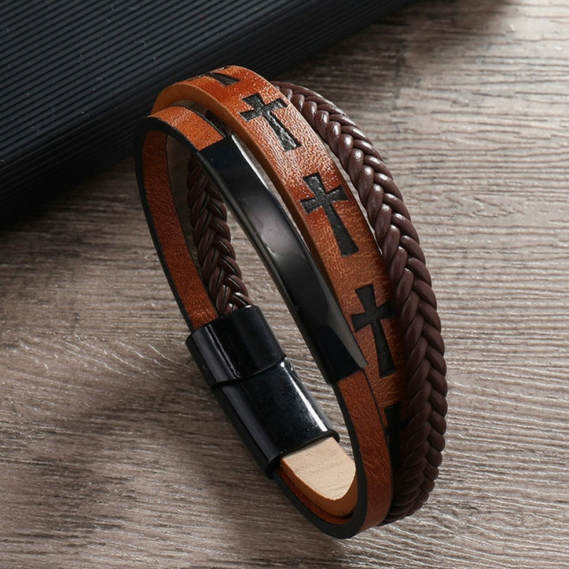 Kožený opletený náramok s krížovým vzorom, viacvrstvové pletenie, unisex retro štýl