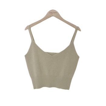 Ženski kratki pleteni top s V izrezom, uski kroj, akrilno vlakno 95%+, fiksirane naramenice