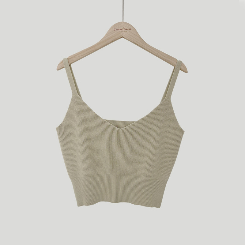 Ženski kratki pleteni top s V izrezom, uski kroj, akrilno vlakno 95%+, fiksirane naramenice