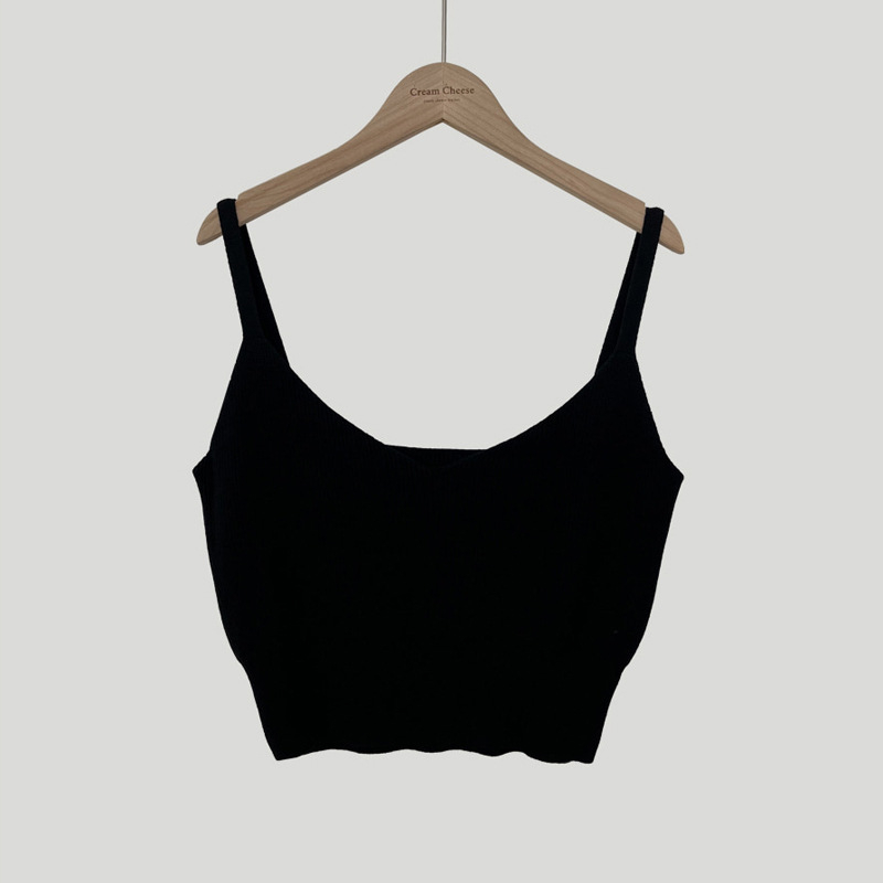 Ženski kratki pleteni top s V izrezom, uski kroj, akrilno vlakno 95%+, fiksirane naramenice