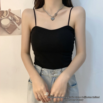 Top camisol cu pernă pentru sân, bretele, stil Harajuku, croială Slim, bumbac