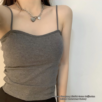 Top camisol cu pernă pentru sân, bretele, stil Harajuku, croială Slim, bumbac