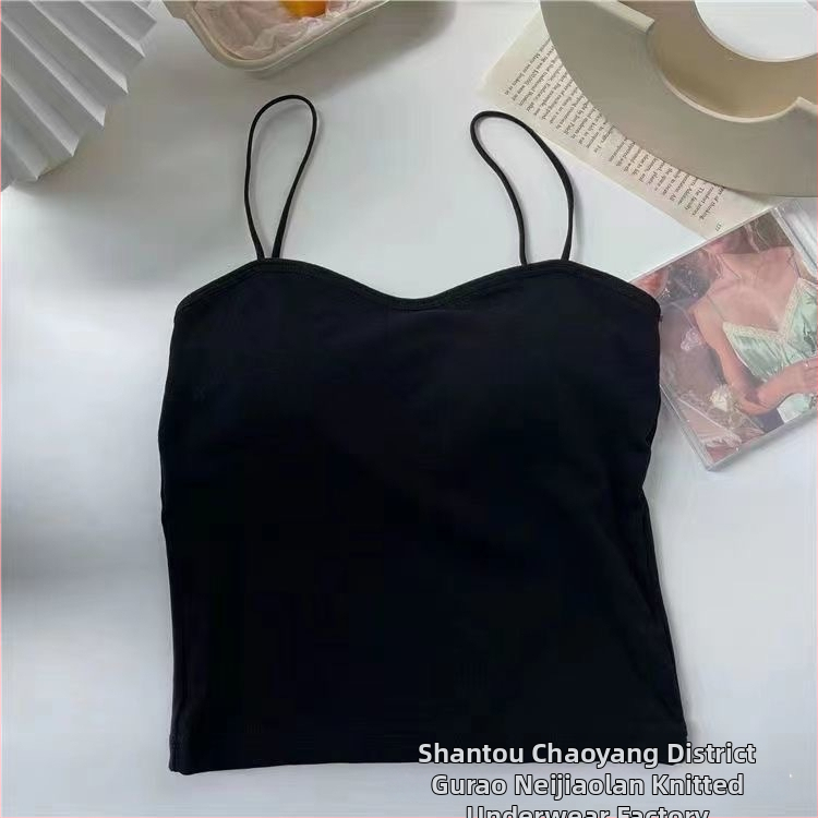 Top camisol cu pernă pentru sân, bretele, stil Harajuku, croială Slim, bumbac