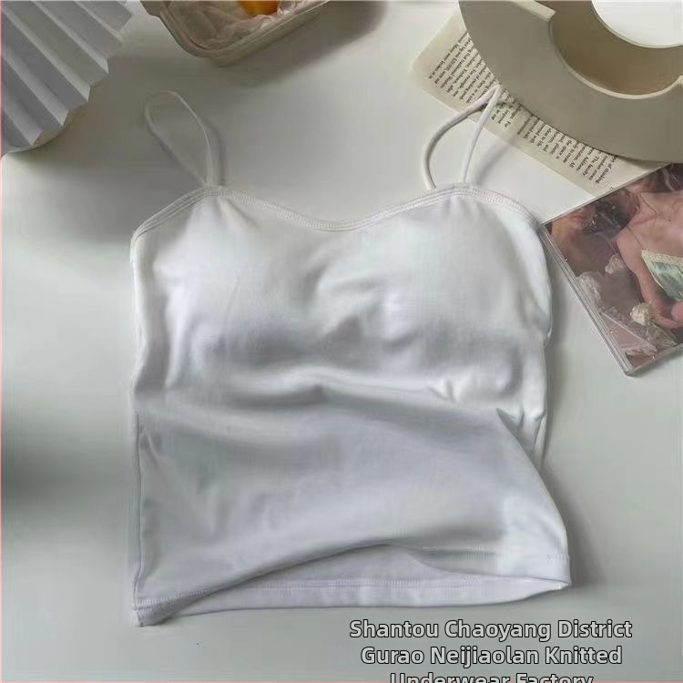 Top camisol cu pernă pentru sân, bretele, stil Harajuku, croială Slim, bumbac