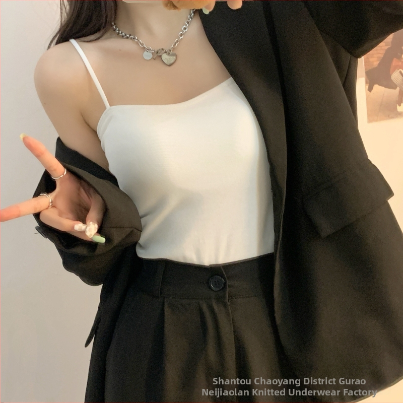 Top camisol cu pernă pentru sân, bretele, stil Harajuku, croială Slim, bumbac