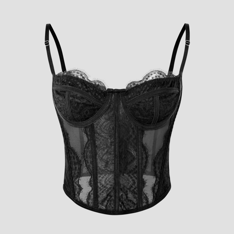 Čipkasto prozirni bustier-camisol s Push-Upom, uska linija, naramenice
