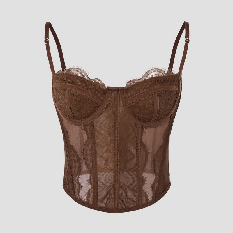 Čipkasto prozirni bustier-camisol s Push-Upom, uska linija, naramenice