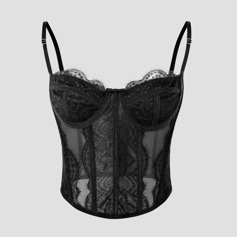 Čipkasto prozirni bustier-camisol s Push-Upom, uska linija, naramenice